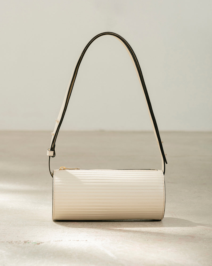 The I Pleated Cream Leather Shoulder Bag Handbags ALOHAS