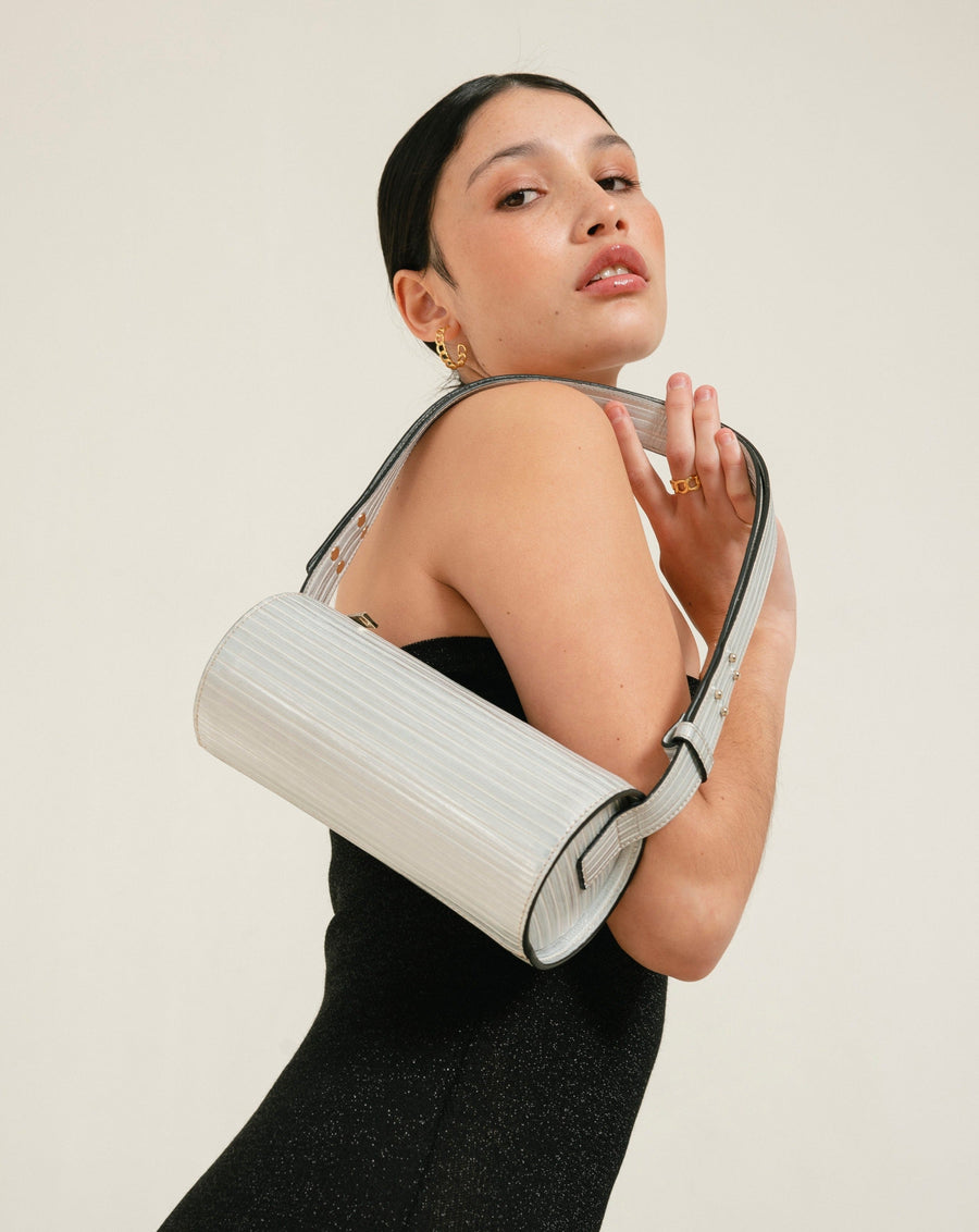 The I Pleated Shimmer Silver Handbags ALOHAS