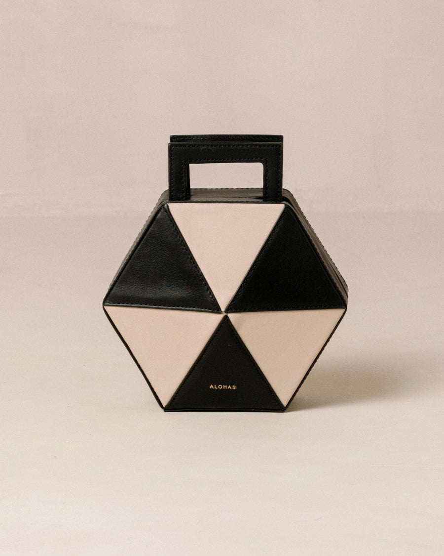 The K Bicolor Black Cream Leather Crossbody Bag Handbags ALOHAS