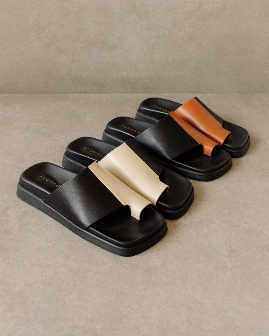 Toe Ring Flop Bicolor Black Tan Sandals ALOHAS