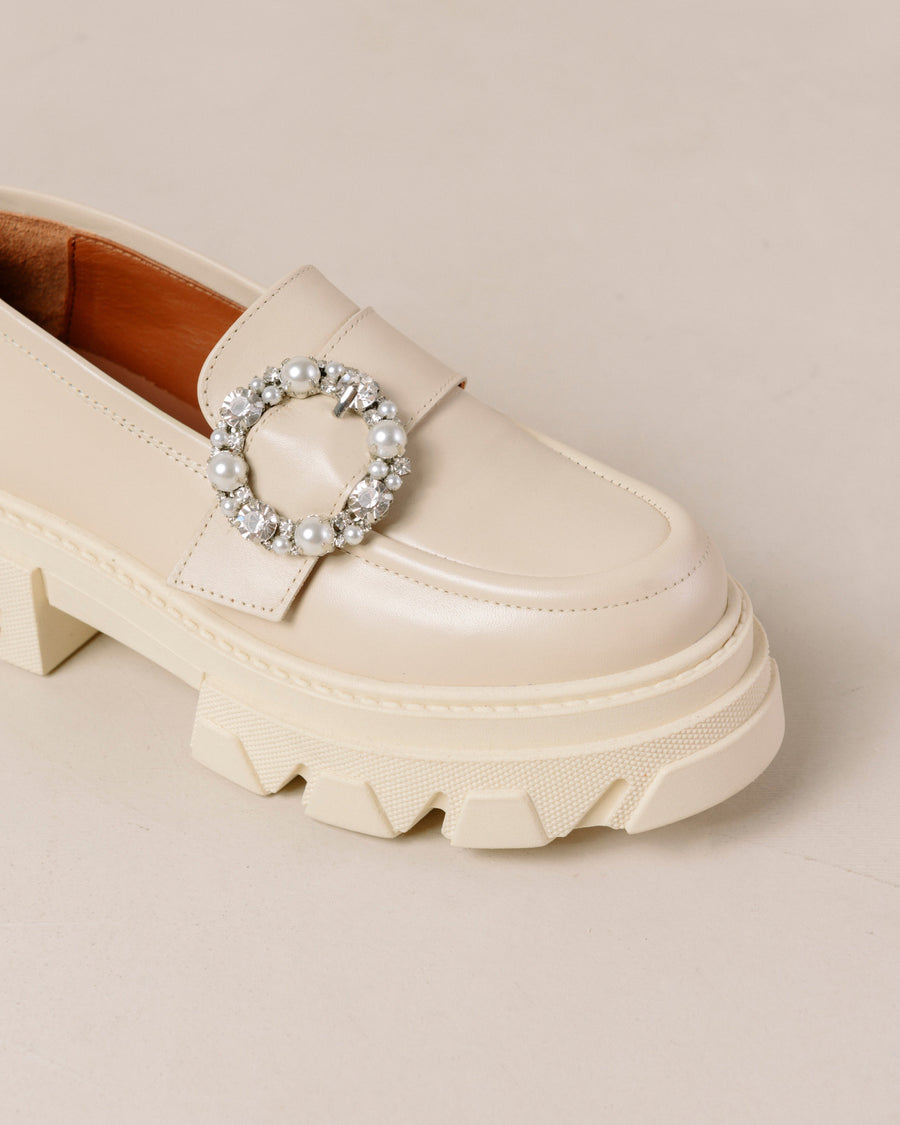 Trailblazer Crystal Cream Leather Loafers Loafers ALOHAS