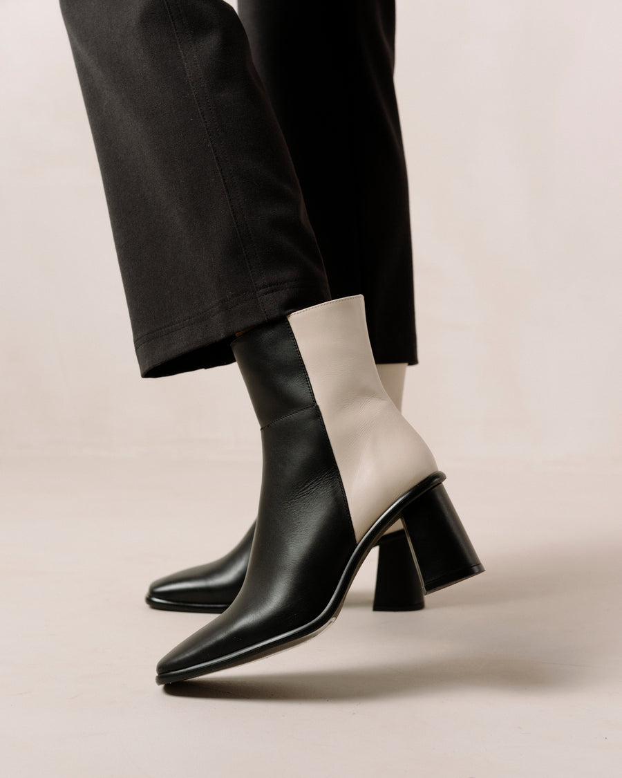 West Bicolor Black Cream Leather Ankle Boots Ankle Boots ALOHAS