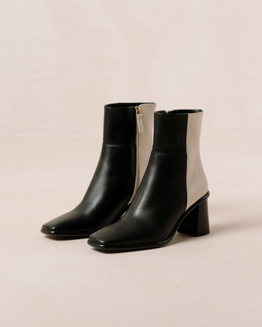 West Bicolor Black Cream Leather Ankle Boots Ankle Boots ALOHAS