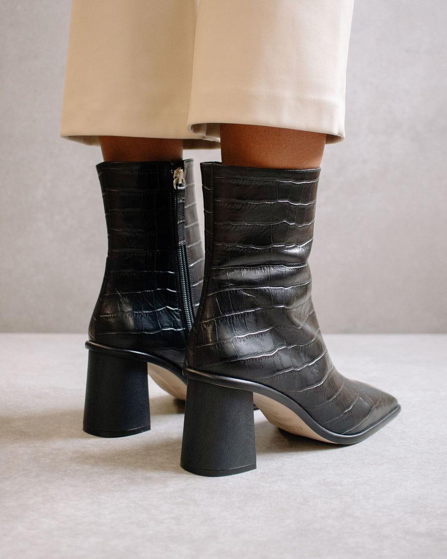 West Cape Croco Black Leather Ankle Boots Ankle Boots ALOHAS