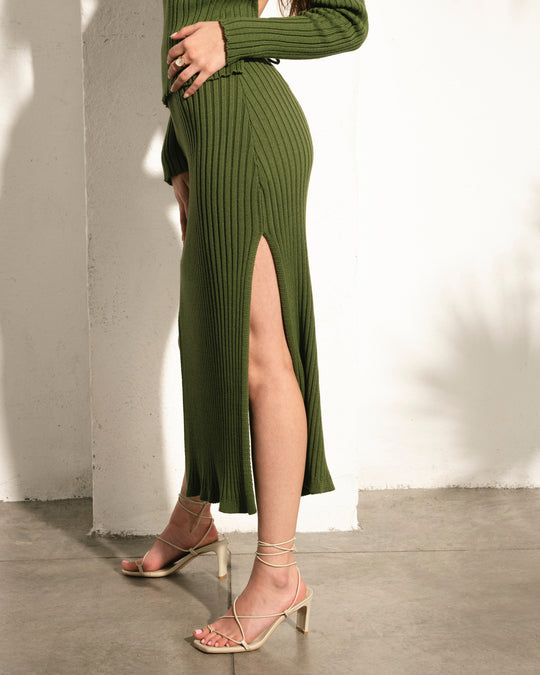 Wise Opened Knit Skirt Emerald